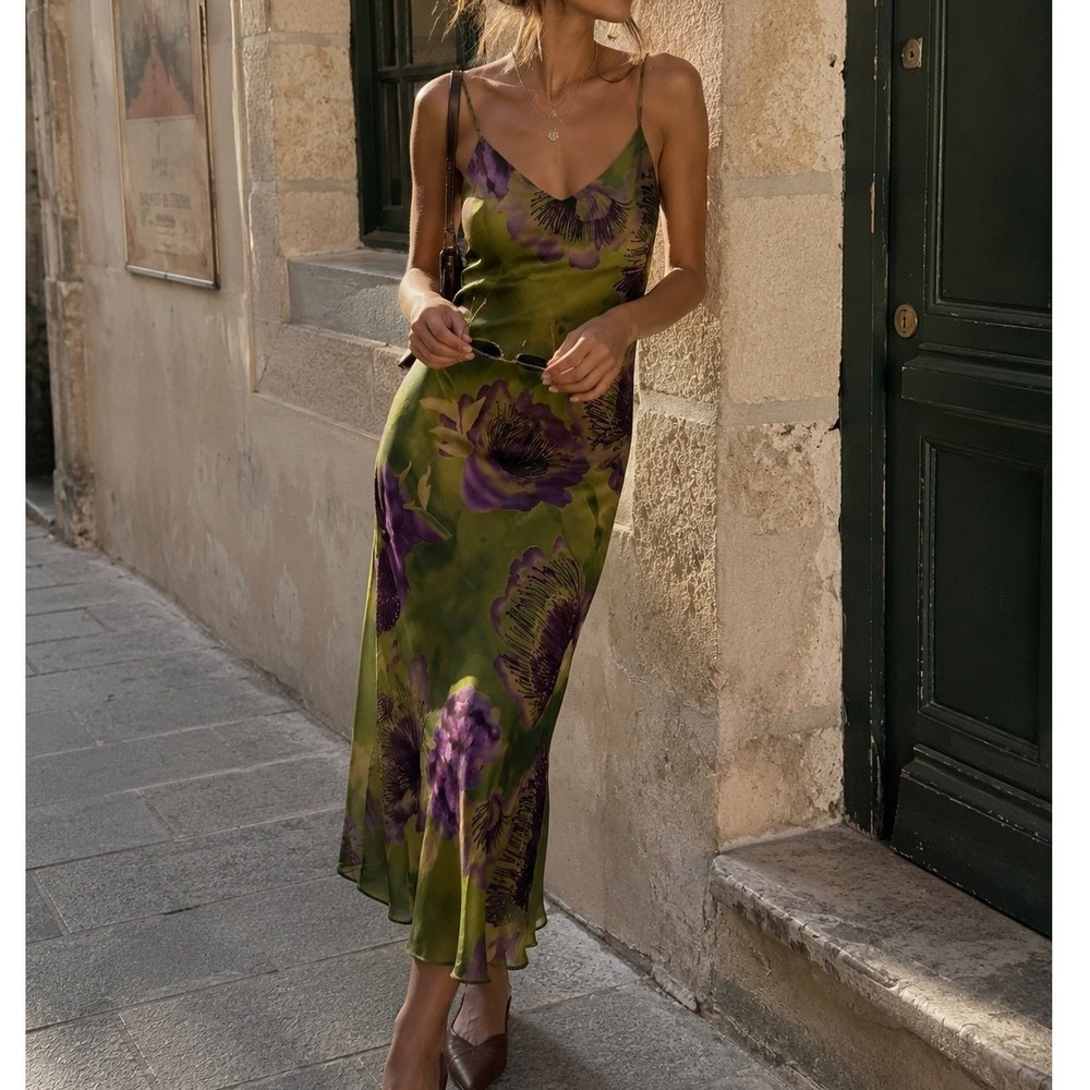 Lucent Vintage 90s Chiffon Floral Slip Midi Dress Whimsigoth Fairycore S